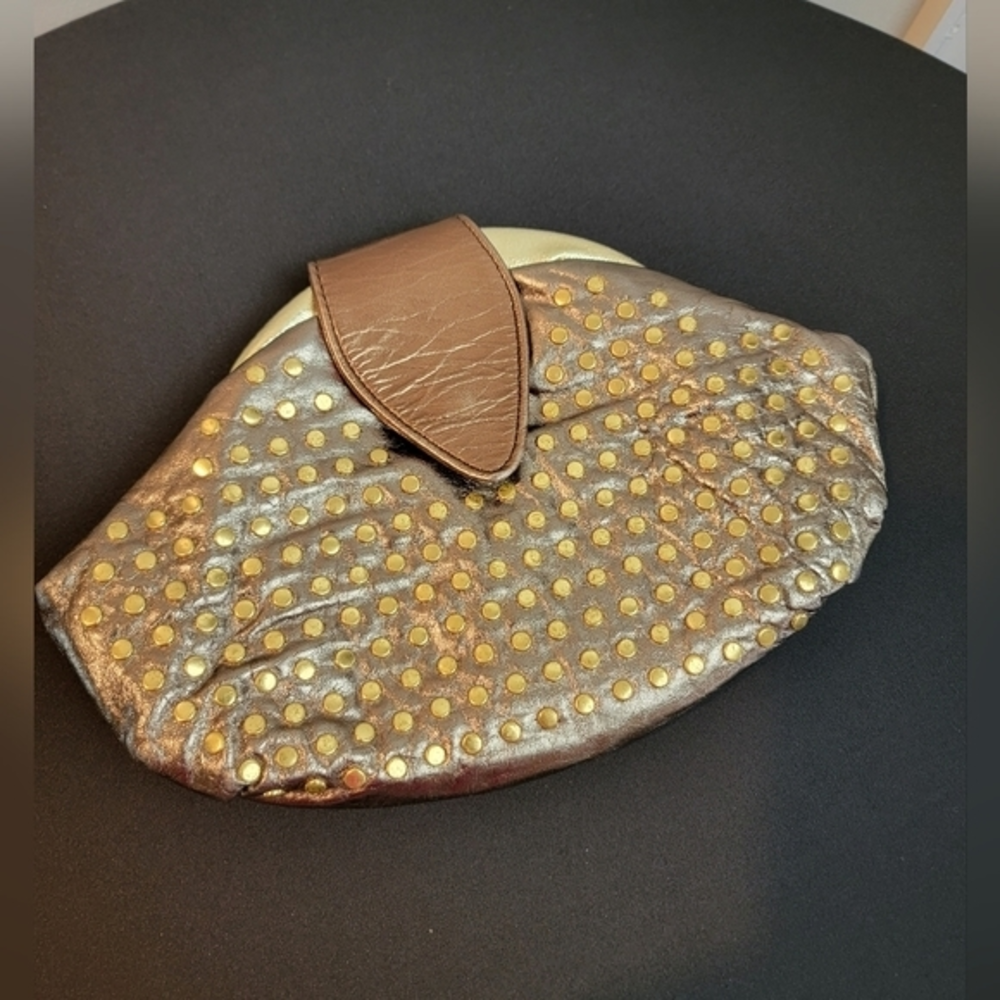 Vintage Copper Bronze Gold Metallic Leather Grommet Purse Bag